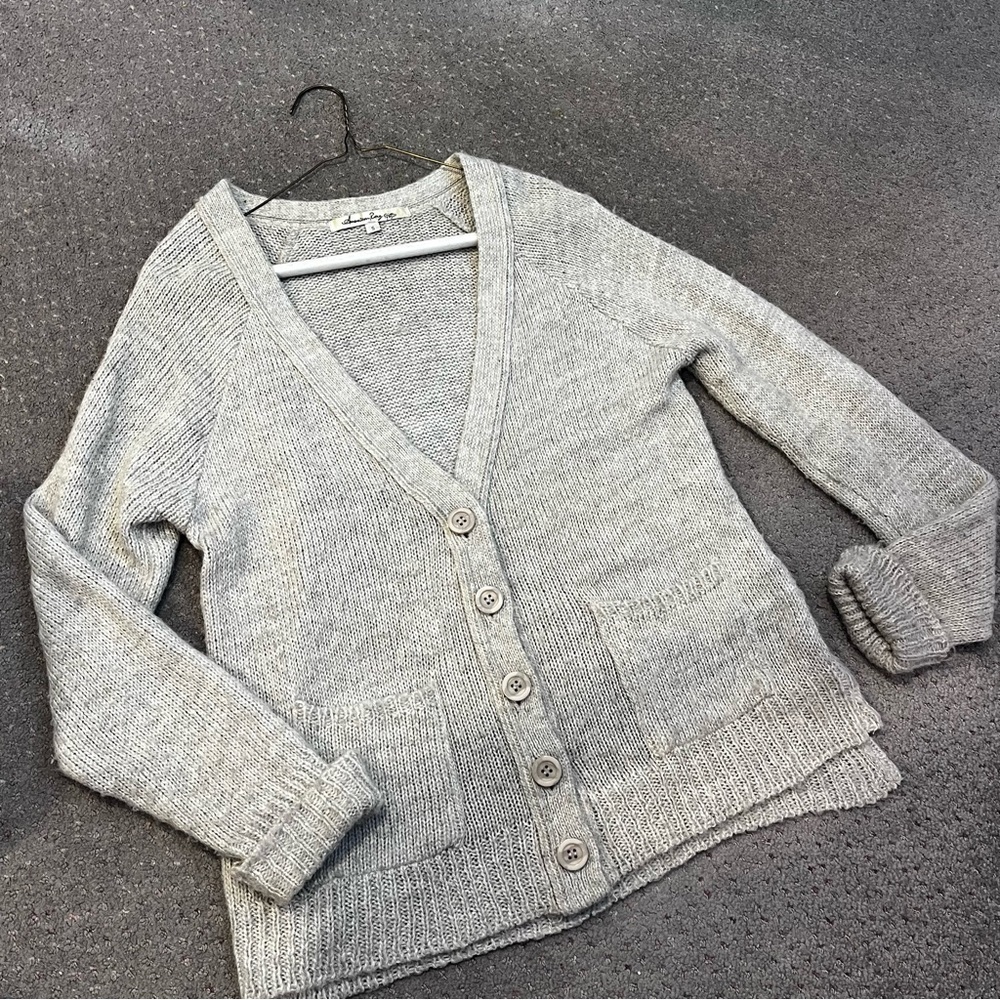 American Rag Gray Cardigan Sweater with Ribbed Detailing